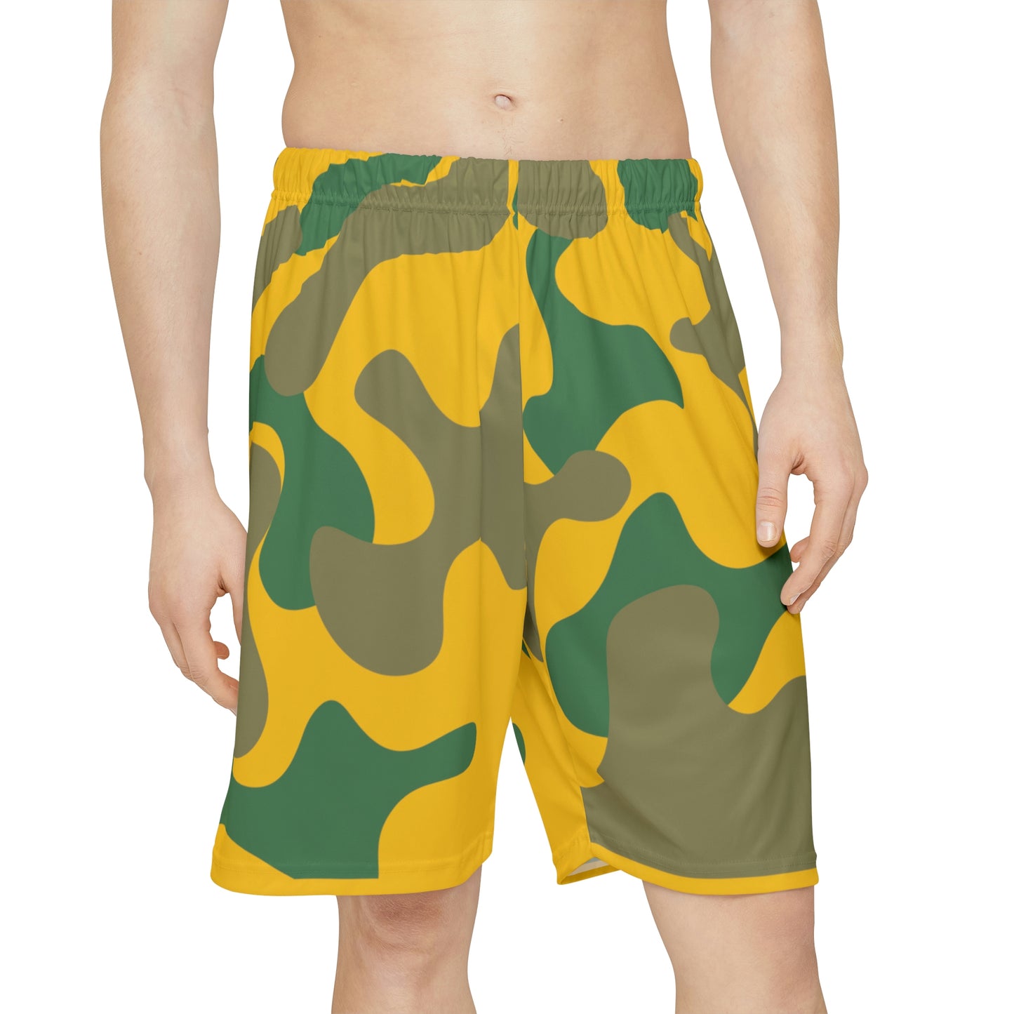 Shorts Yellow Men's Gym Shorts Camouflage color, great for workout, Basketball White