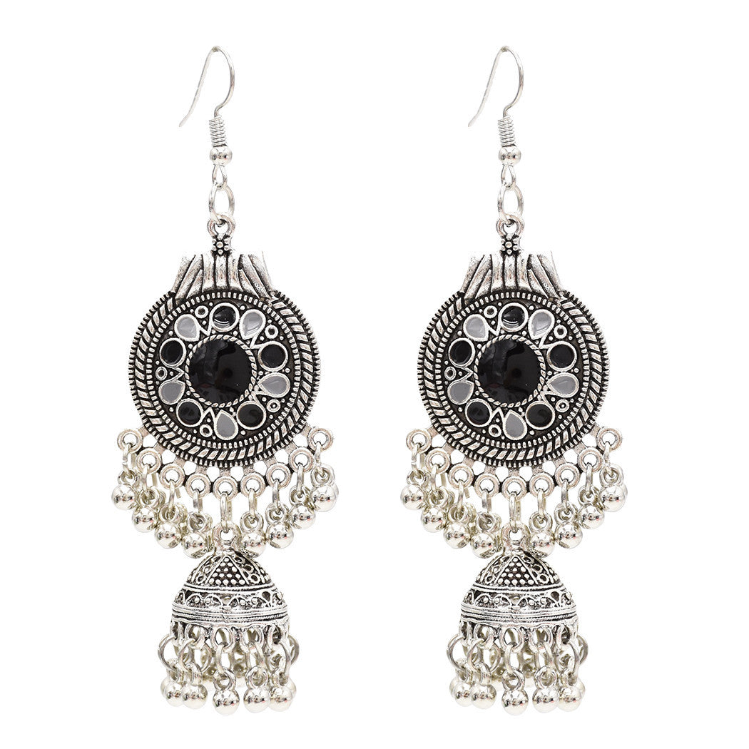 Egypt Vintage Silver Color Jhumka Bells Beads Tassel Statement Earrings for Women Turkish Tribal Gypsy Indian Jewelry Party