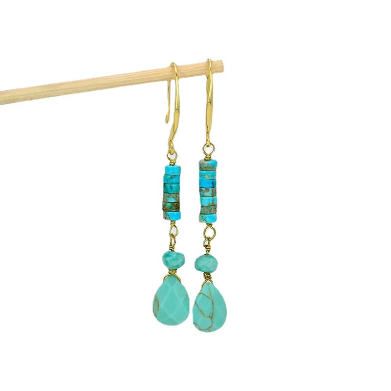 Cimien Flat Cylindrical Turquoise Drop Earrings, Great gift for mom