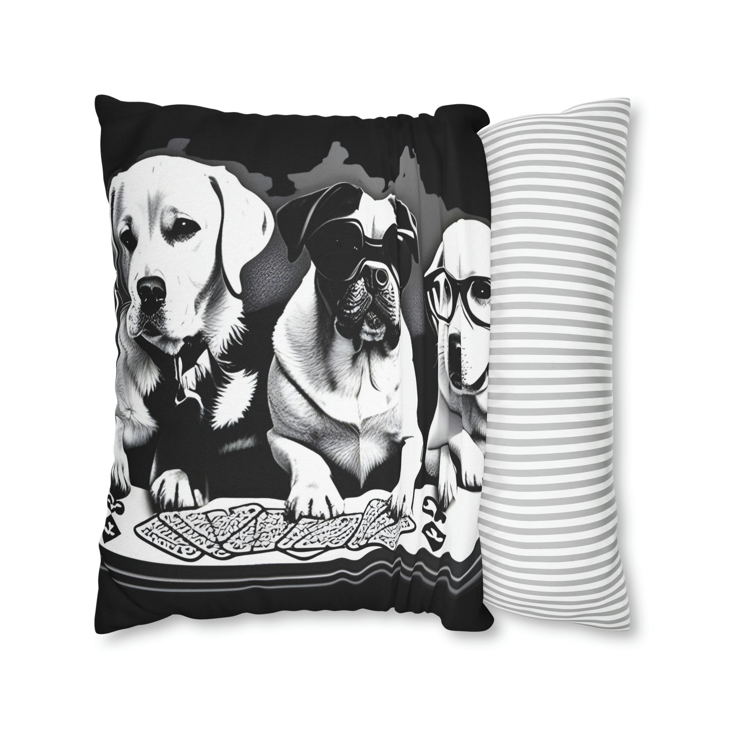 Black Scripture Spun Polyester Square Pillow | Spun Polyester Square Pillow Case | Dogs Playing card | Dog Décor pillow