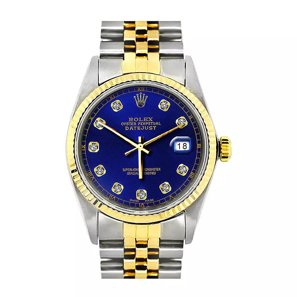 Rolex Datejust Men's Diamond Watch Stainless Steel & 18K Gold Blue Dial 36mm