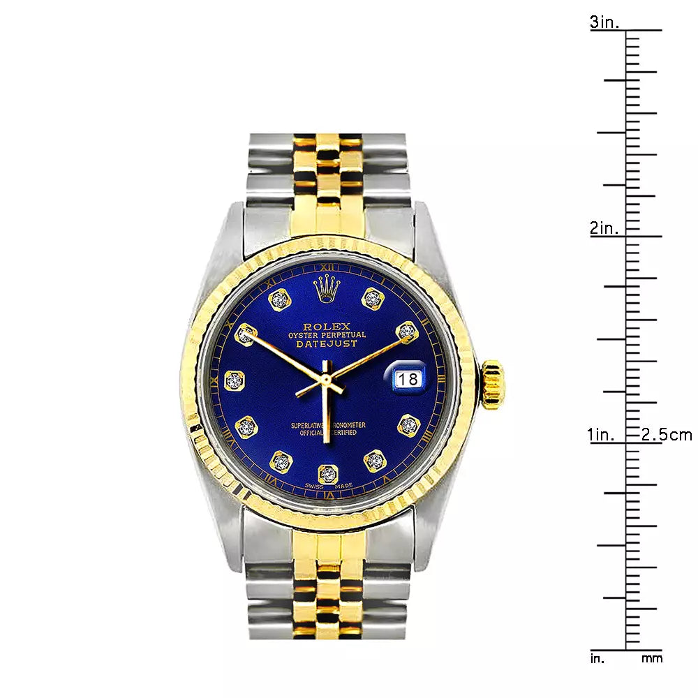 Rolex Datejust Men's Diamond Watch Stainless Steel & 18K Gold Blue Dial 36mm